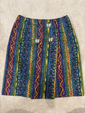 Vintage Vibrant Multicolor Patterned A-Line Skirt
